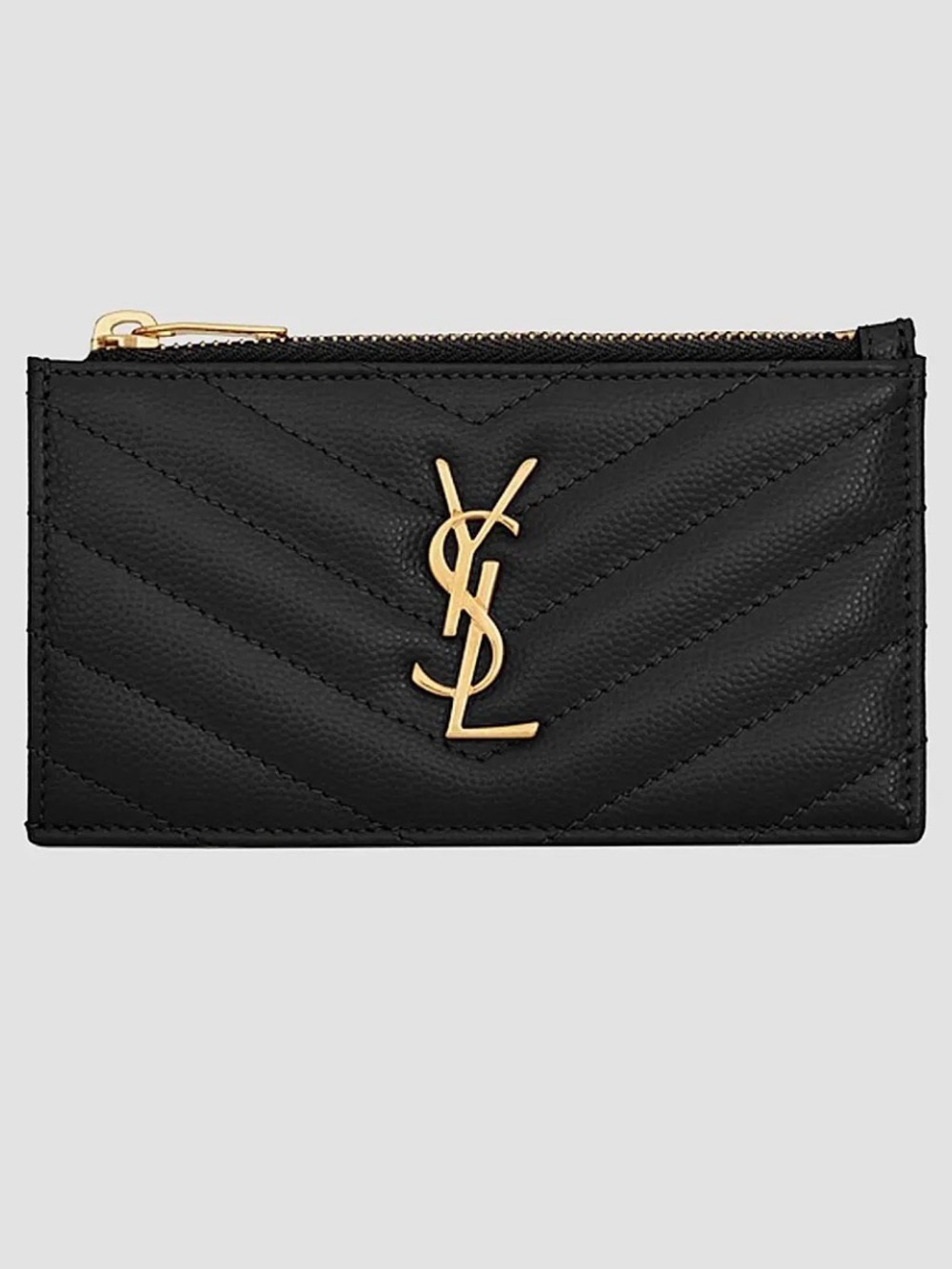 Saint Laurent Black Quilted Leather Card Holder with Gold YSL Emblem